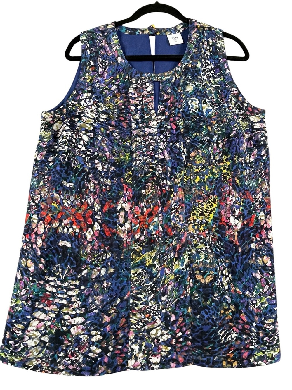 CAbi Sleeveless Vibrant Closet Staple Colorful Stained Glass Keyhole Blouse - L